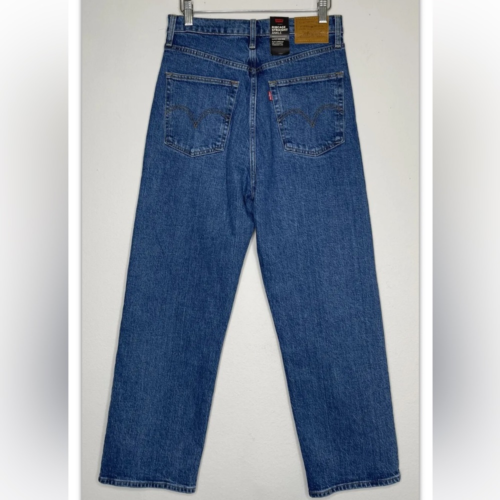 Levis Premium Women Denim Jean 29 Ribcage Straight Ankle Blue Button Fly Hi Rise - Picture 6 of 11